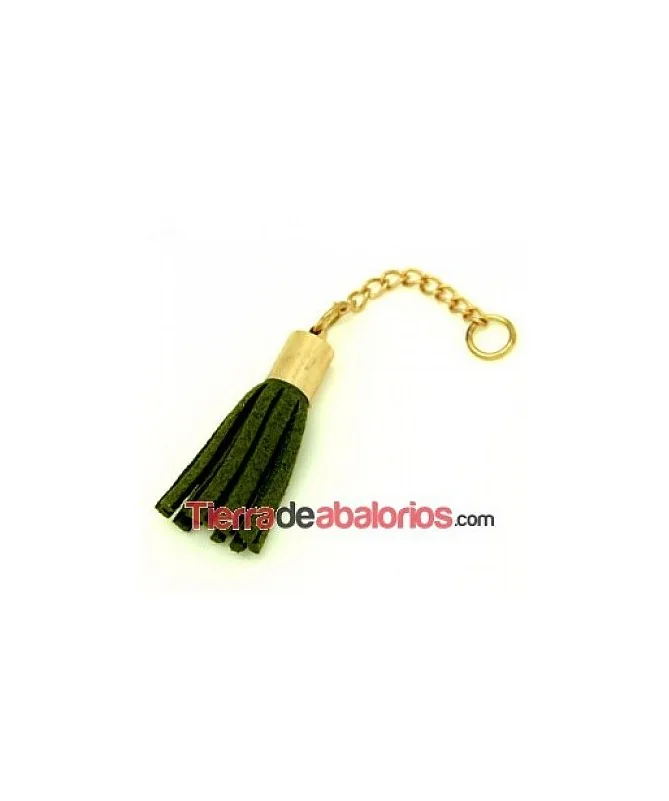 Borla Antelina 30mm Verde Oliva con Cadena y Terminal Dorado