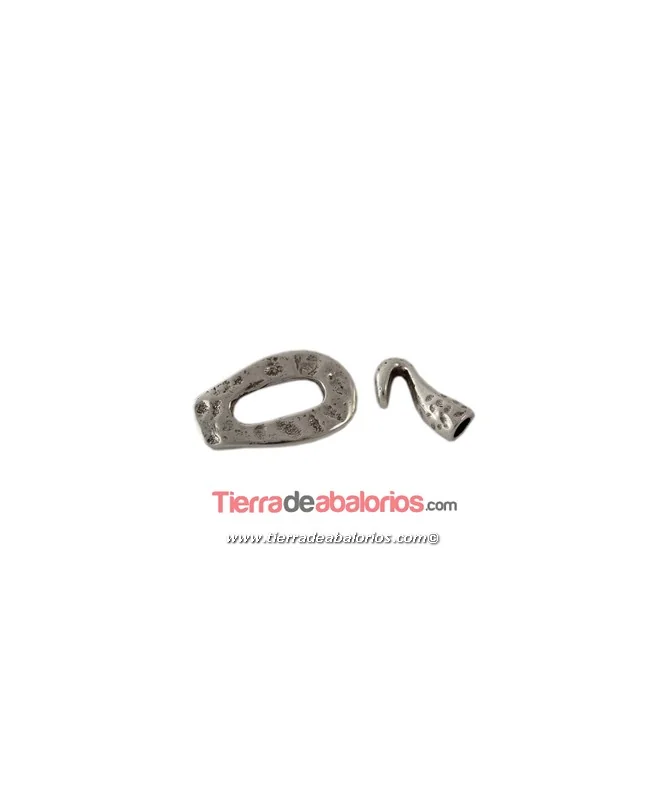 Cierre Oval Martillado con Gancho de 40x25mm, Plateado