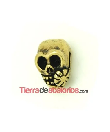 Calavera con Flor de 21x13mm, Agujero 6x2mm Oro Viejo