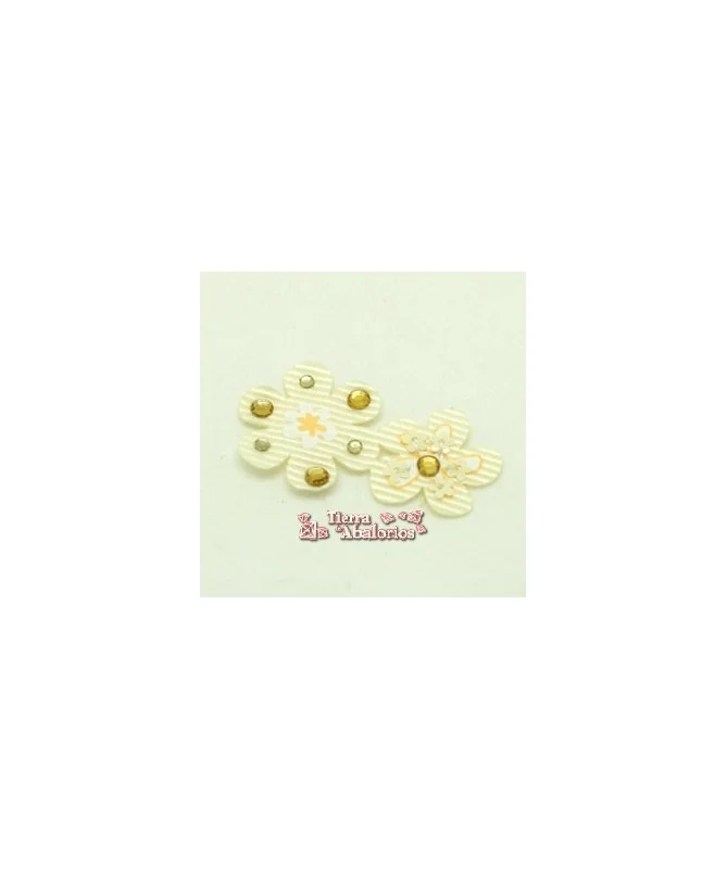 Flor Gros Grain con Brillos Termoadhesiva Crema Cristal Amar