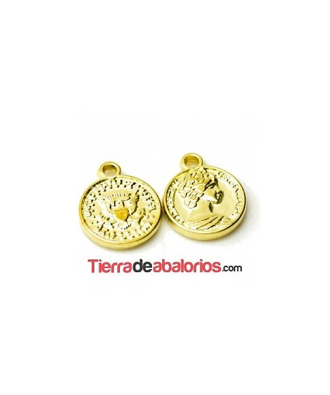 Colgante Moneda Laminada 13mm, Dorada