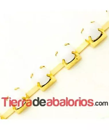 Cadena Dorada con Cabujón Acrílico SS28 Blanco Mate Cadena Dorada con Cabujón Acrílico SS28 Blanco Mate