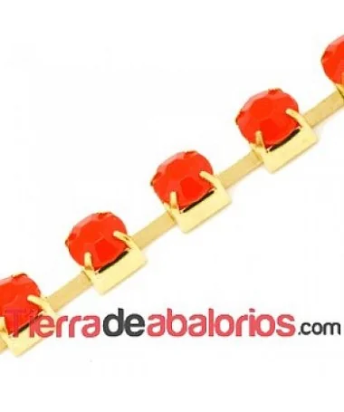 Cadena Dorada con Cabujón Acrílico SS28 Rojo