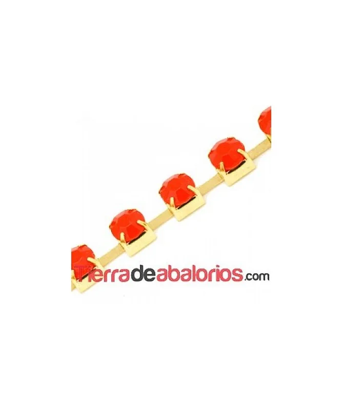 Cadena Dorada con Cabujón Acrílico SS28 Rojo