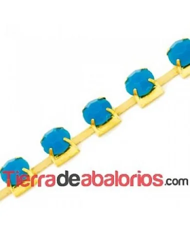Cadena Dorada con Cabujón Acrílico SS28 Caribe Blue