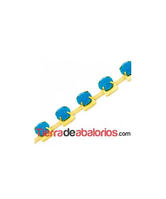 Cadena Dorada con Cabujón Acrílico SS28 Caribe Blue