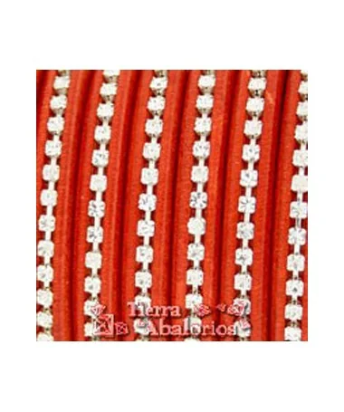 Cuero Regaliz 10x6mm - Rojo con Strass (metro)