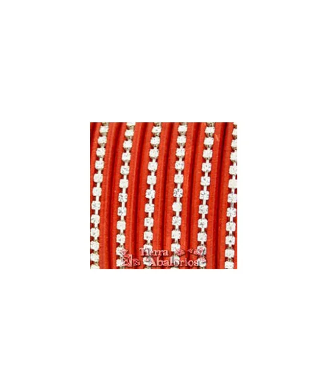Cuero Regaliz 10x6mm - Rojo con Strass (metro)