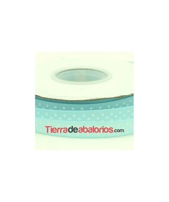Lazo 10mm Celeste Lunares Blancos