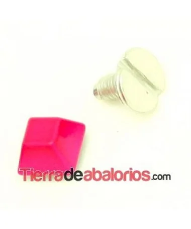 Tachuela Cuadrada 8mm con Tornillo Fucsia Flúor
