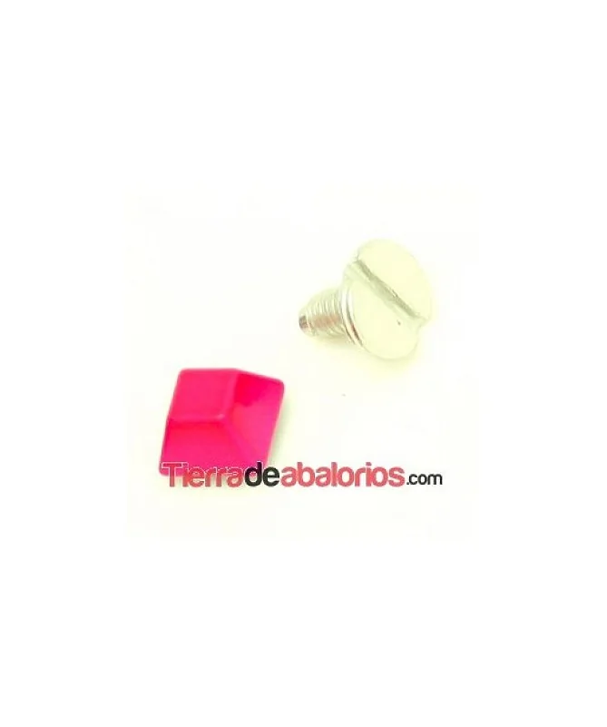 Tachuela Cuadrada 8mm con Tornillo Fucsia Flúor