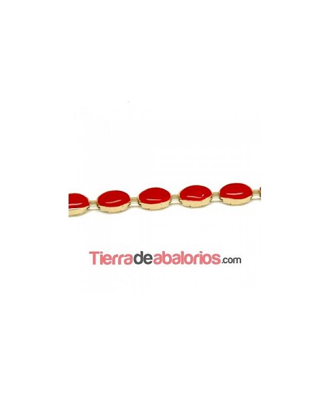 Cadena de Acero 11x8mm Dorada con Esmalte Rojo