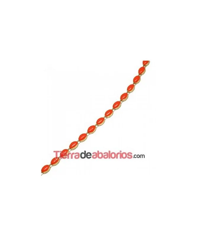 Cadena de Acero 11x8mm Dorada con Esmalte Naranja