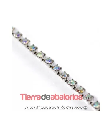 Cadena Plateada con Swarovski SS12 Cristal AB Cadena Plateada con Swarovski SS12 Cristal AB