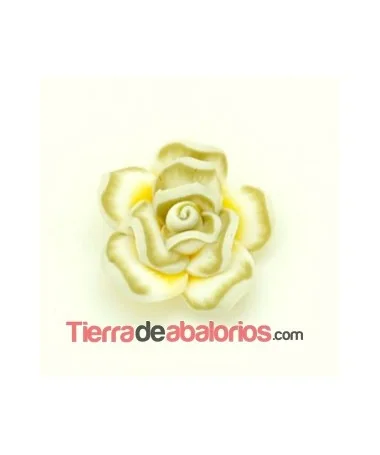 Flor Arcilla Polimérica 20mm Agujero 1,8mm Amarillo, Blanco y Beige Flor Fimo 20mm Agujero 1,8mm Amarillo, Blanco y Beige
