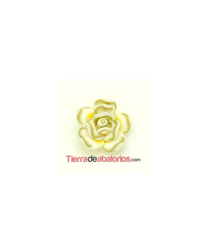 Flor Fimo 20mm Agujero 1,8mm Amarillo, Blanco y Beige