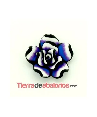 Flor Fimo 20mm Agujero 1,8mm Azul, Blanco y Morado