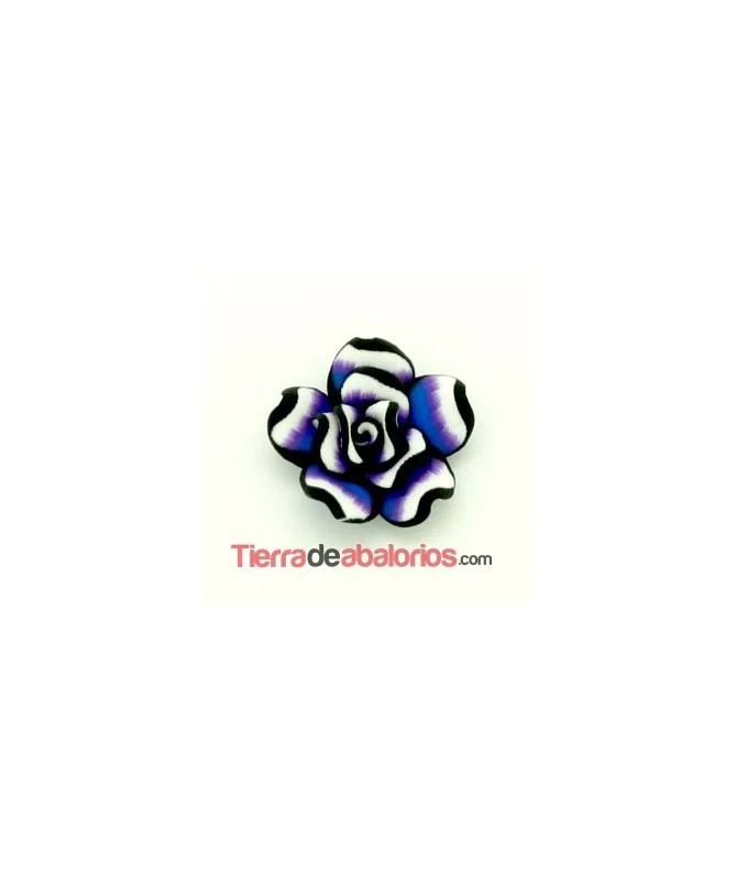 Flor Fimo 20mm Agujero 1,8mm Azul, Blanco y Morado