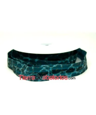 Lazo 23mm Estampado Leopardo Turquesa Centro Terciopelo