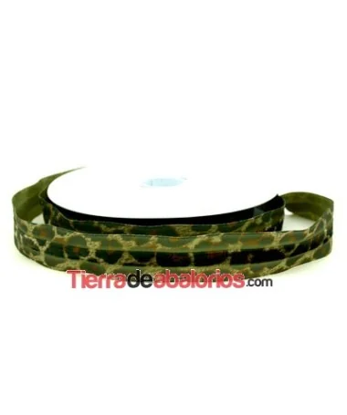 Lazo 23mm Estampado Leopardo Verde Centro Terciopelo