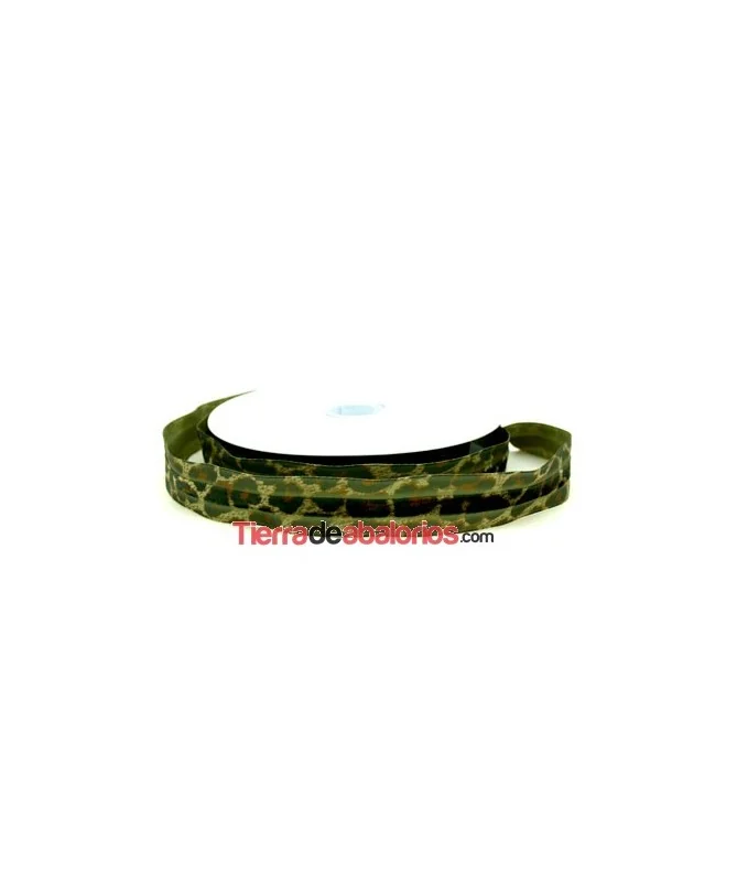 Lazo 23mm Estampado Leopardo Verde Centro Terciopelo