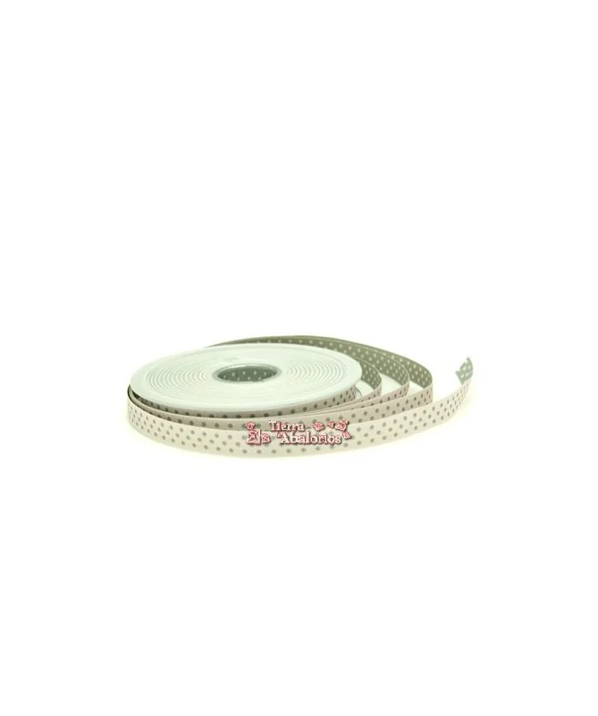 Lazo 10mm Reversible Rosa Nude Lunares Gris Plata.