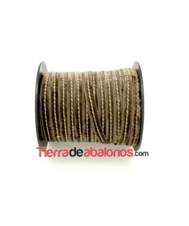 Cinta Terciopelo 10mm Khaki Pespunte Beige