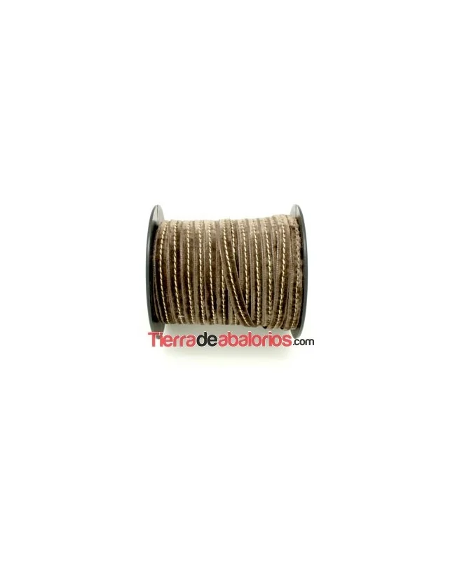 Cinta Terciopelo 10mm Khaki Pespunte Beige