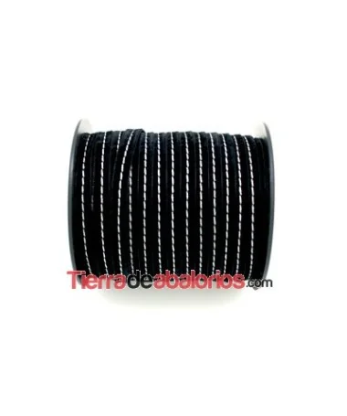 Cinta Terciopelo 10mm Negro Pespunte Blanco (10 metros) Cinta Terciopelo 10mm Negro Pespunte Blanco