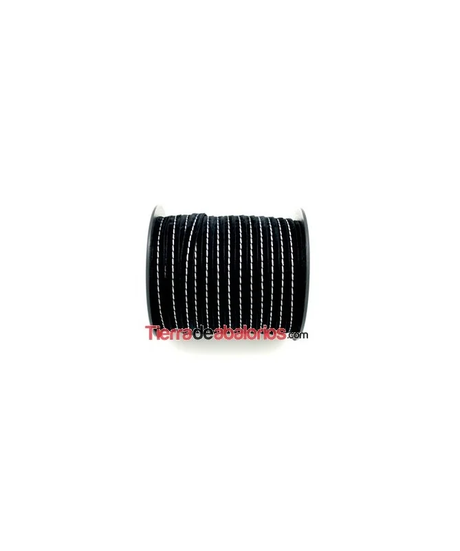 Cinta Terciopelo 10mm Negro Pespunte Blanco