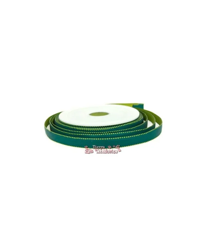 Lazo de Raso 10mm, Verde Botella Pespunte Oliva
