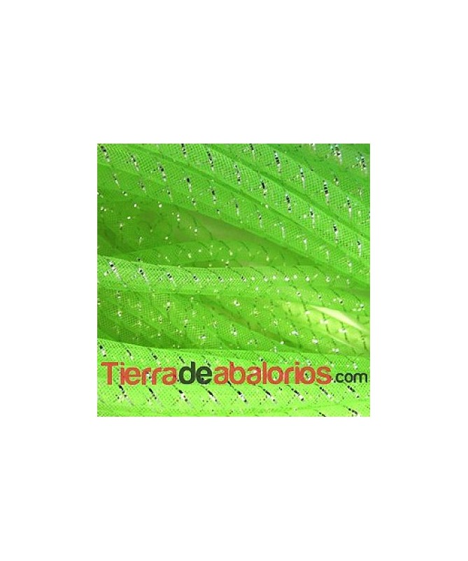 Cordón de Malla de Nylon 8mm Verde Fluor con Hilo de Plata