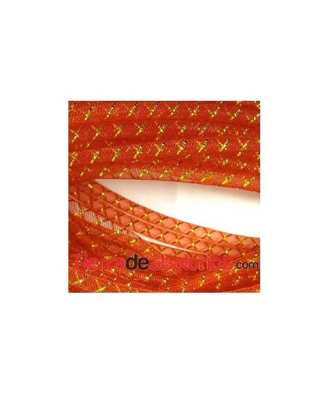 Cordón de Malla de Nylon 8mm Naranja con Hilo de Oro