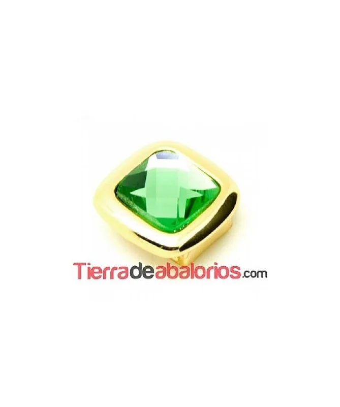 Pasador 15x15mm Agujero 10x3mm Dorada, Cristal Peridot