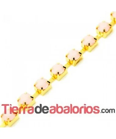 Cadena Dorada con Cabujón Acrílico SS28 Rosa Mate