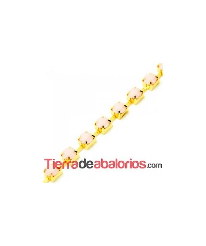 Cadena Dorada con Cabujón Acrílico SS28 Rosa Mate