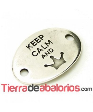 Entrepieza Oval 28x20mm Keep Calm And -Queen- Plateada