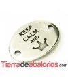 Entrepieza Oval 28x20mm Keep Calm And -Queen- Plateada