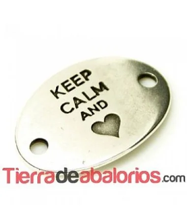 Entrepieza Oval 28x20mm Keep Calm And -Heart- Plateada