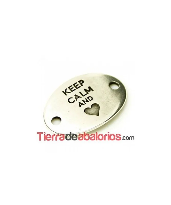 Entrepieza Oval 28x20mm Keep Calm And -Heart- Plateada