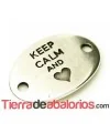 Entrepieza Oval 28x20mm Keep Calm And -Heart- Plateada