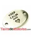 Entrepieza Oval 28x20mm Keep Calm And -Heart- Plateada