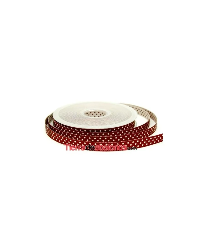 Lazo 10mm Reversible Granate Lunares Blanco Roto
