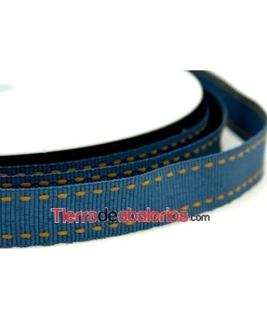 Lazo 15mm Gros Grain Azul Piedra Pespunte Topaz