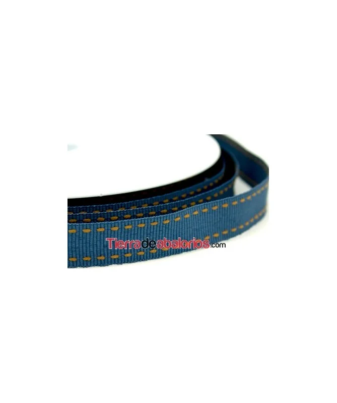 Lazo 15mm Gros Grain Azul Piedra Pespunte Topaz
