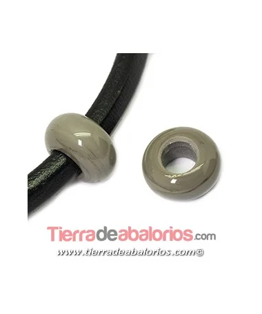 Murano Rondel 22mm Agujero 10mm, Gris Mate Brillante | Tierra de Abalorios