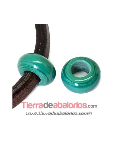 Murano Rondel 22mm Agujero 10mm, Verde Malaquita | Tierra de Abalorios