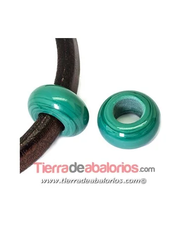 Murano Rondel 22mm Agujero 10mm, Verde Malaquita Murano Rondel 22mm Agujero 10mm, Verde Malaquita | Tierra de Abalorios