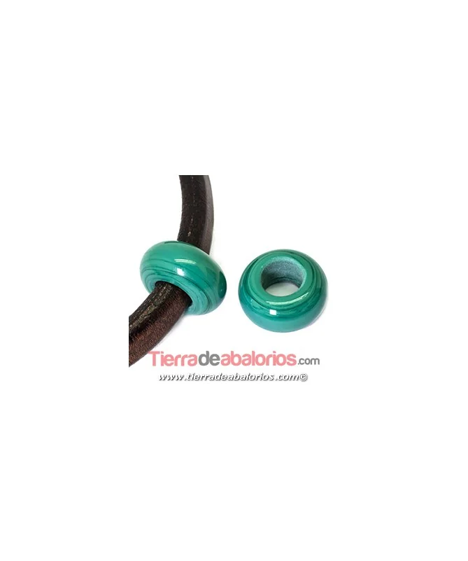 Murano Rondel 22mm Agujero 10mm, Verde Malaquita | Tierra de Abalorios