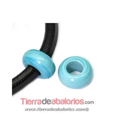 Murano Rondel 22mm Agujero 10mm, Turquesa Mate Brillo | Tierra de Abalorios
